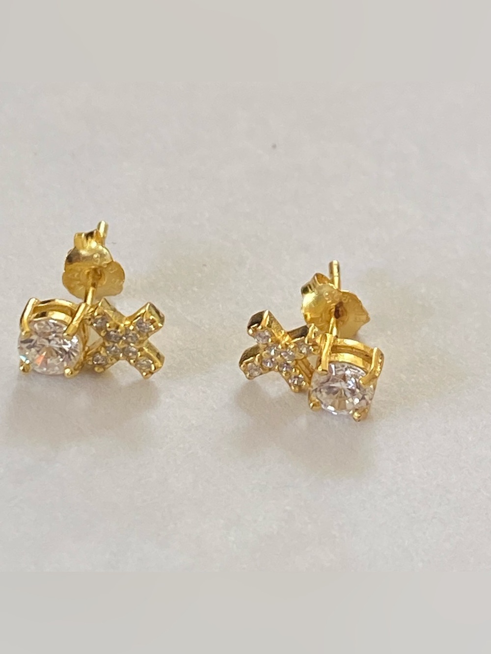 Cubic Zirconia 18K Gold over Sterling Silver XOXO Stud Earrings - NWOT